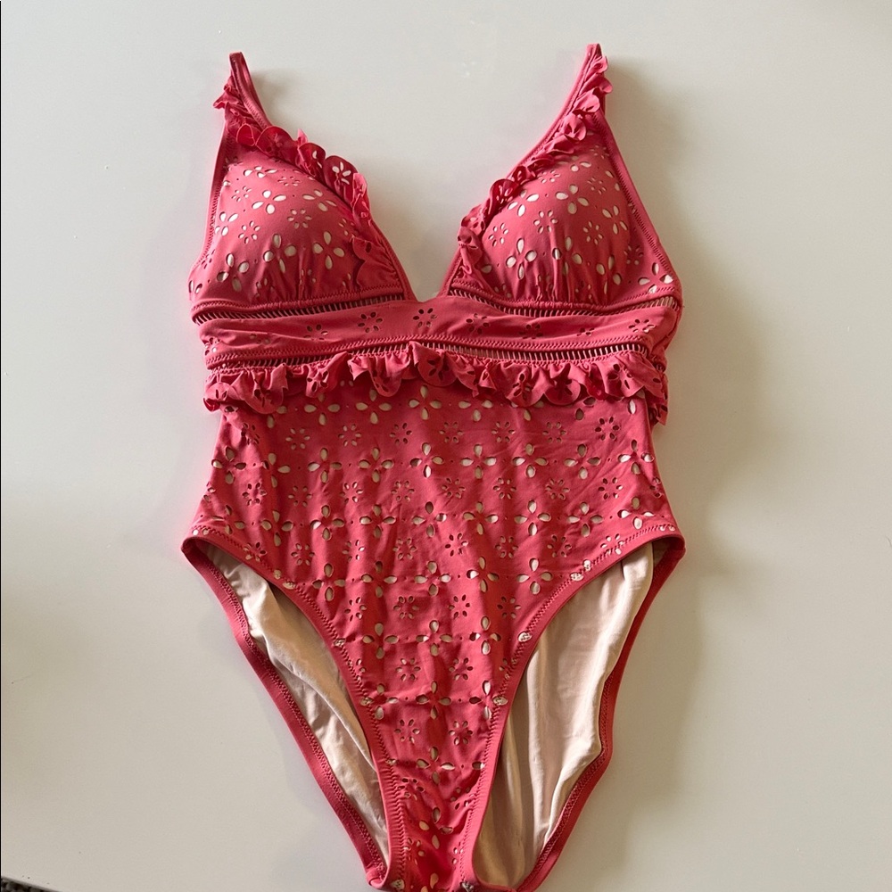 J. Crew Coral Eyelet Women’s One Piece Swimsuit
